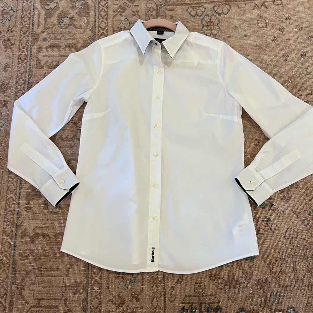 Barbour White Blouse with Contrasting Tartan Inner Cuffs and Under Collar